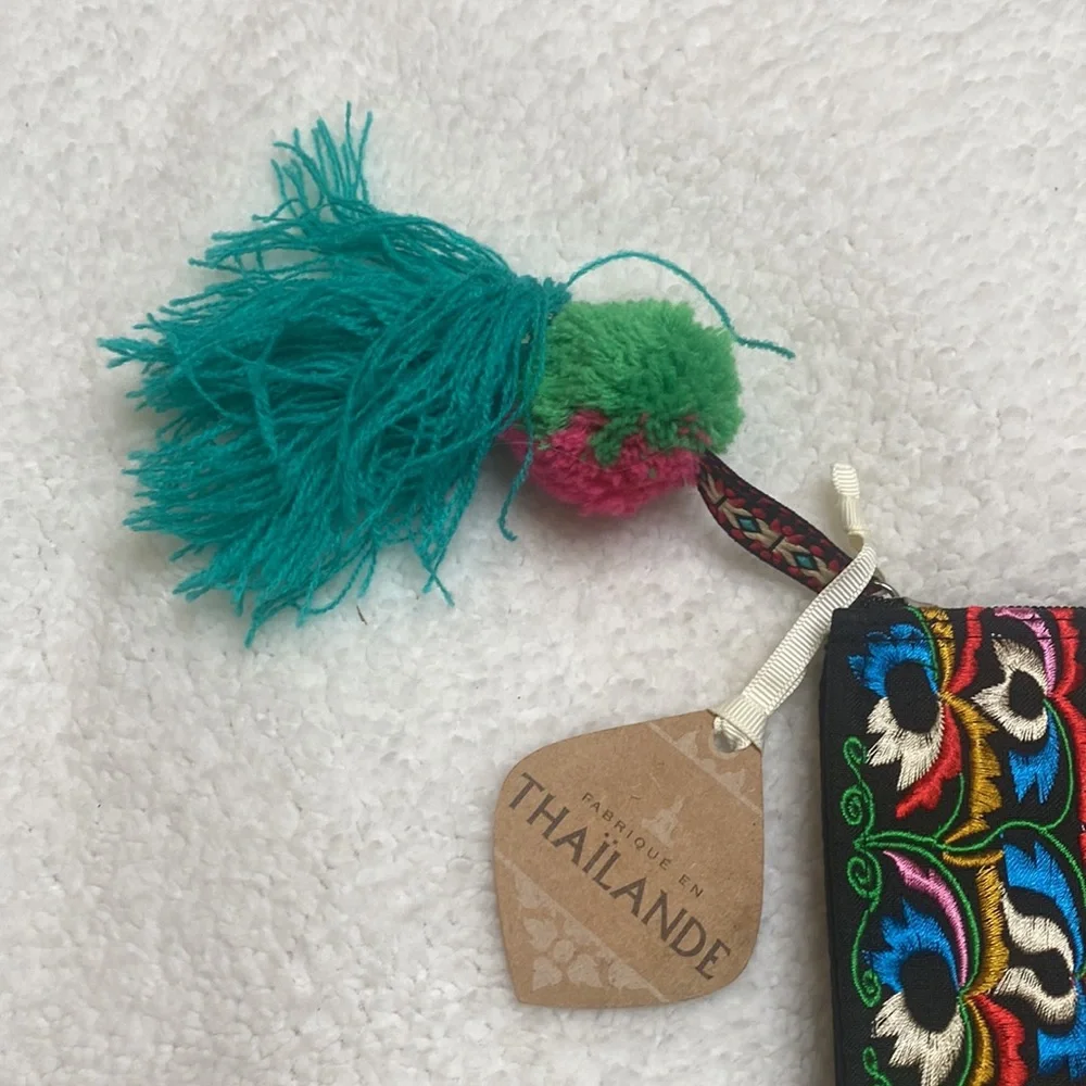 Black Blue Red Embroidered Tassel Cosmetic Bag Made in Thailand